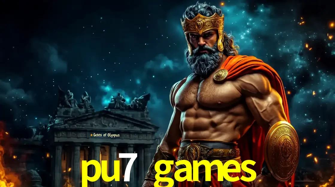 O poderoso Zeus do jogo de slot Gates of Olympus em frente ao seu templo, pronto para lançar multiplicadores divinos e prêmios épicos no cassino online pu7 games.